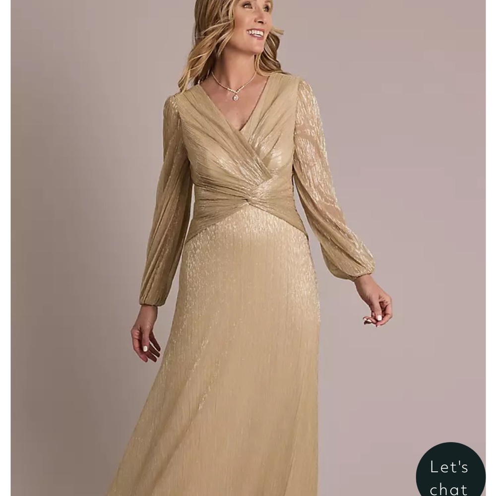 Oleg Cassini Gold Long Sleeve Dress